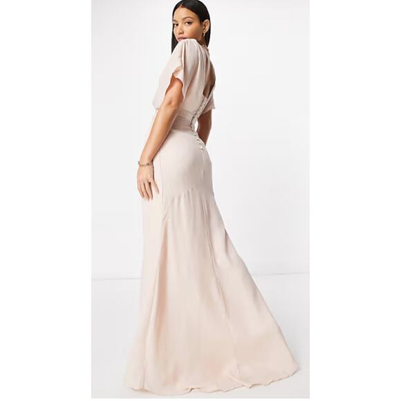 ASOS Design Drape Sleeve Cowl Button Back Gown Dress Sz 8 Blush Pink Goddess - Picture 1 of 13